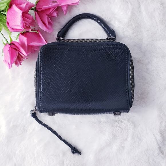 Rebecca Minkoff Box Crossbody Bag Black Snakeskin Embossed Leather Studded - Picture 5 of 14